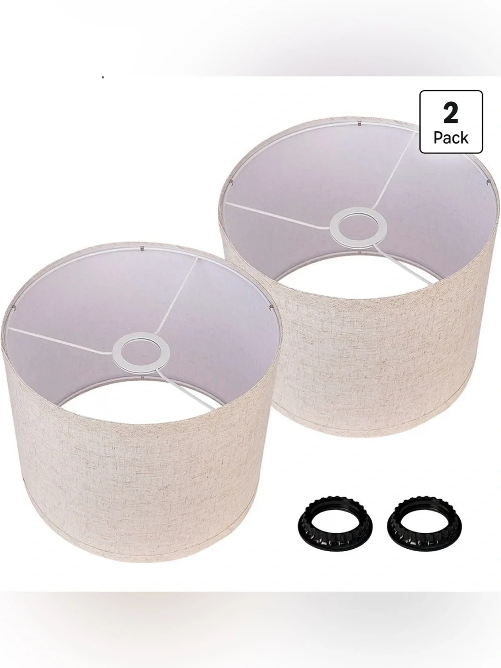 Set of 2 Beige Linen Drum Lamp Shades 11
